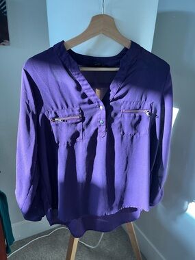 Sweet Wanderer Deep Purple V-Neck Long Sleeve Blouse